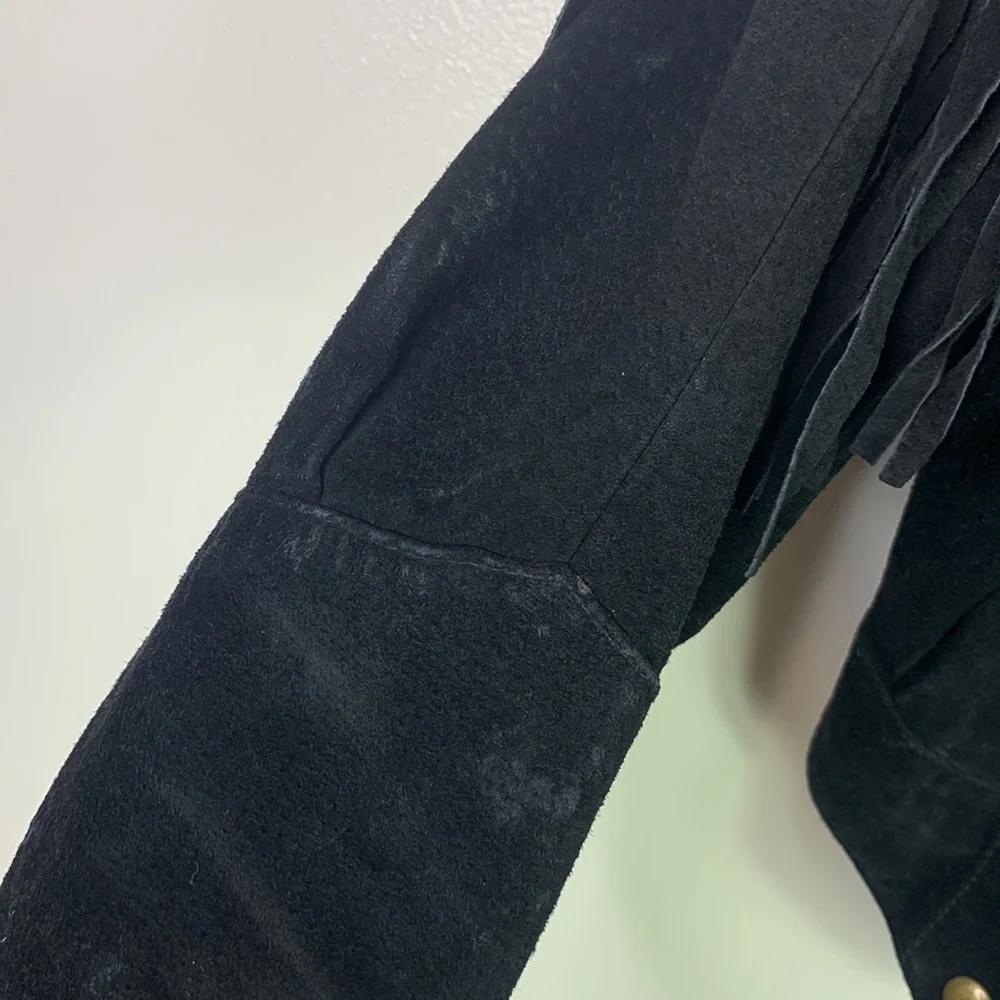 VTG 70s Learsi Black Rancher Western Fringe Suede Leather Jacket Womens Small - Picture 9 of 13